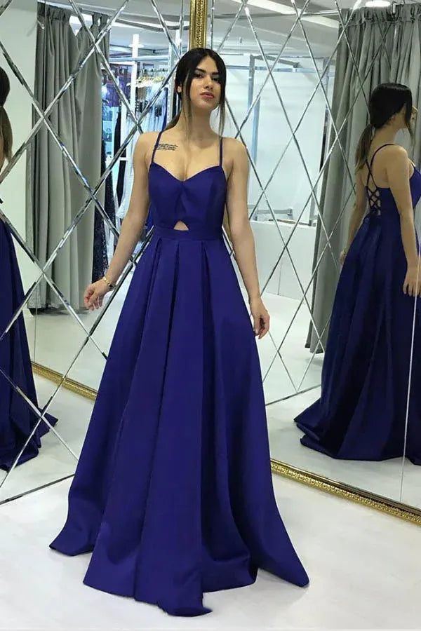 Chic A-Line Sweetheart Spaghetti Strap Lace Up Back Floor Length Prom Dress