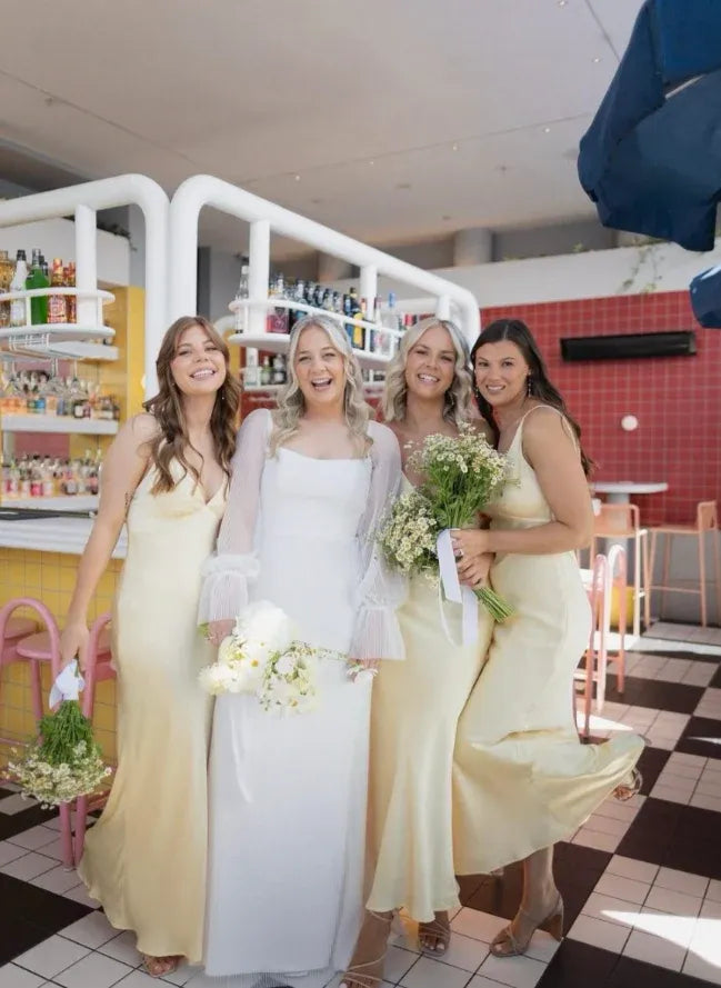 Elegant satin V-neck spaghetti-strap floor-length bridesmaid dress