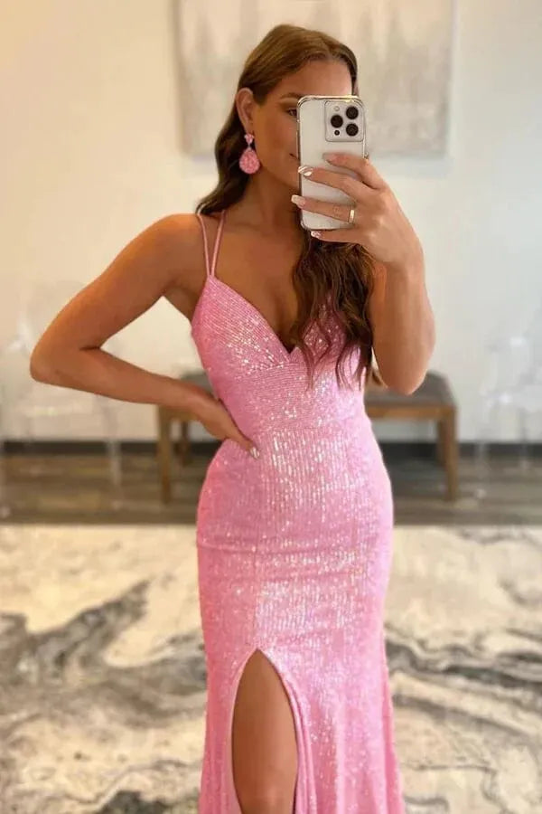 Vibrant Mermaid Deep V Neck Sleeveless Crisscross Back Train Length Prom Dress