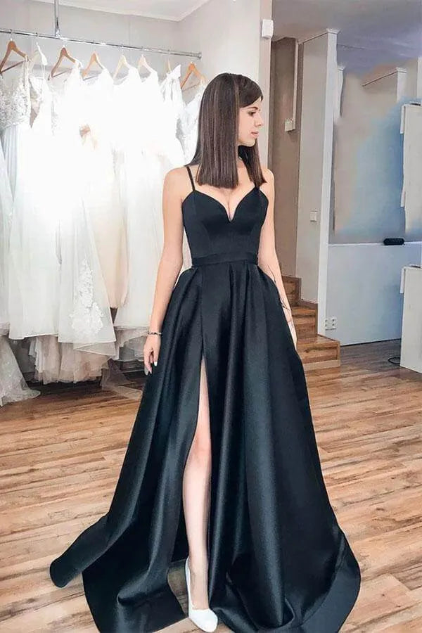 Sleek A-Line Deep V Neck Sleeveless Open Back Train Length Prom Dress