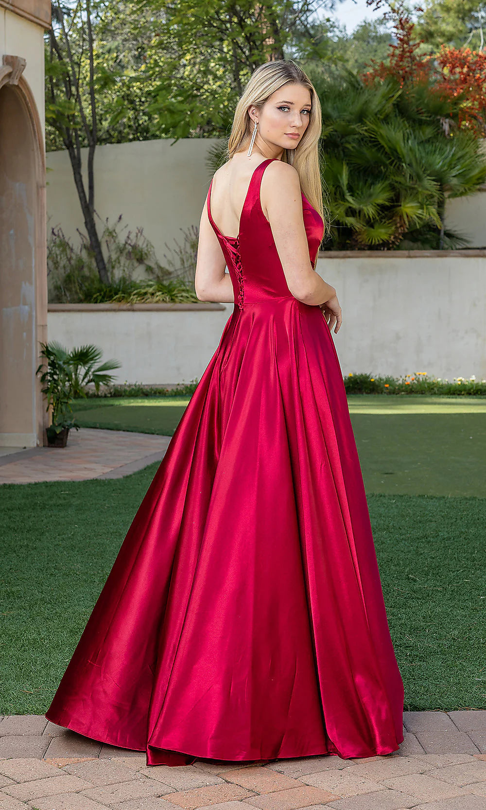 Wrap-Bodice Long A-Line Prom Dress with Corset