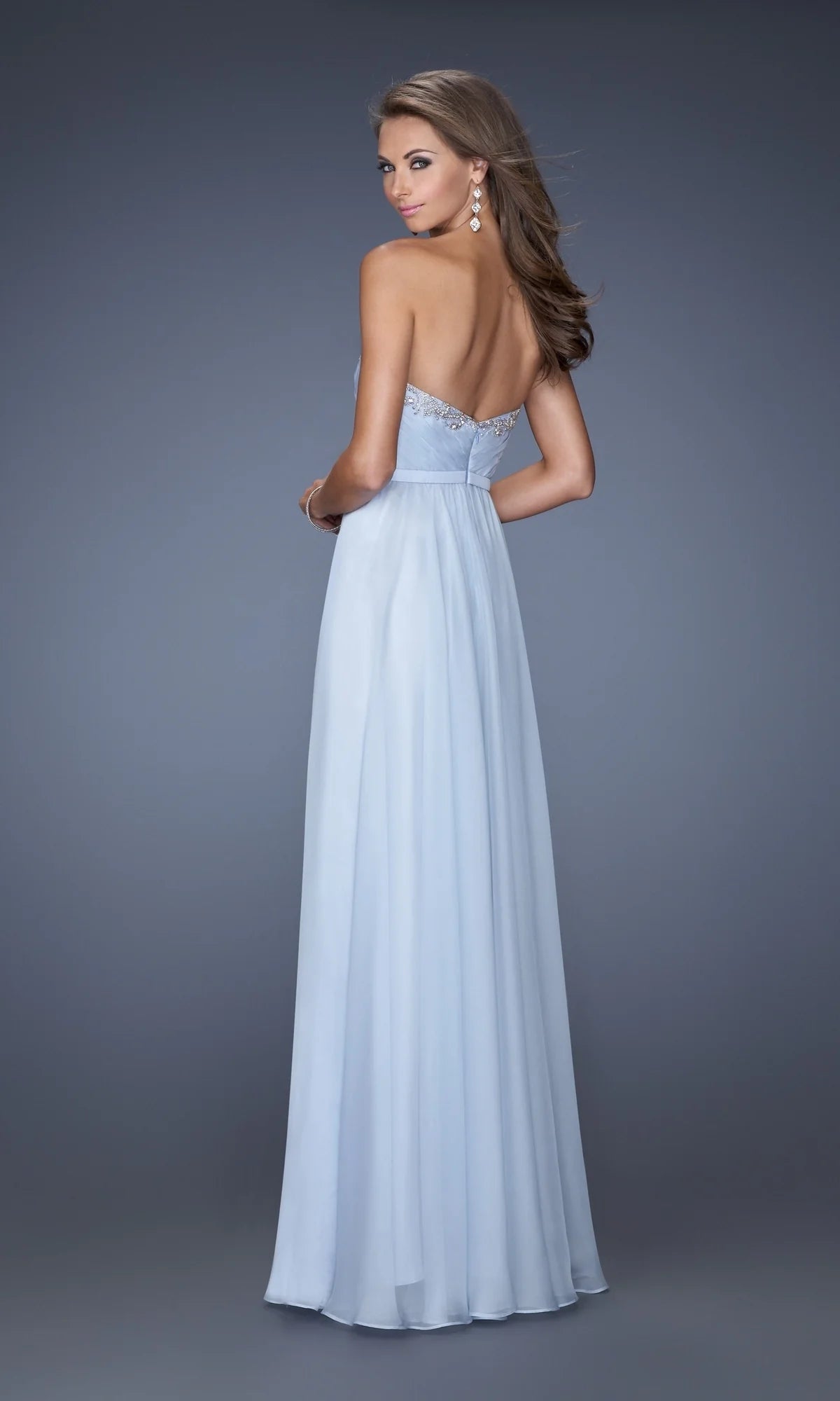 La Femme Designer Pleated Chiffon Prom Dress