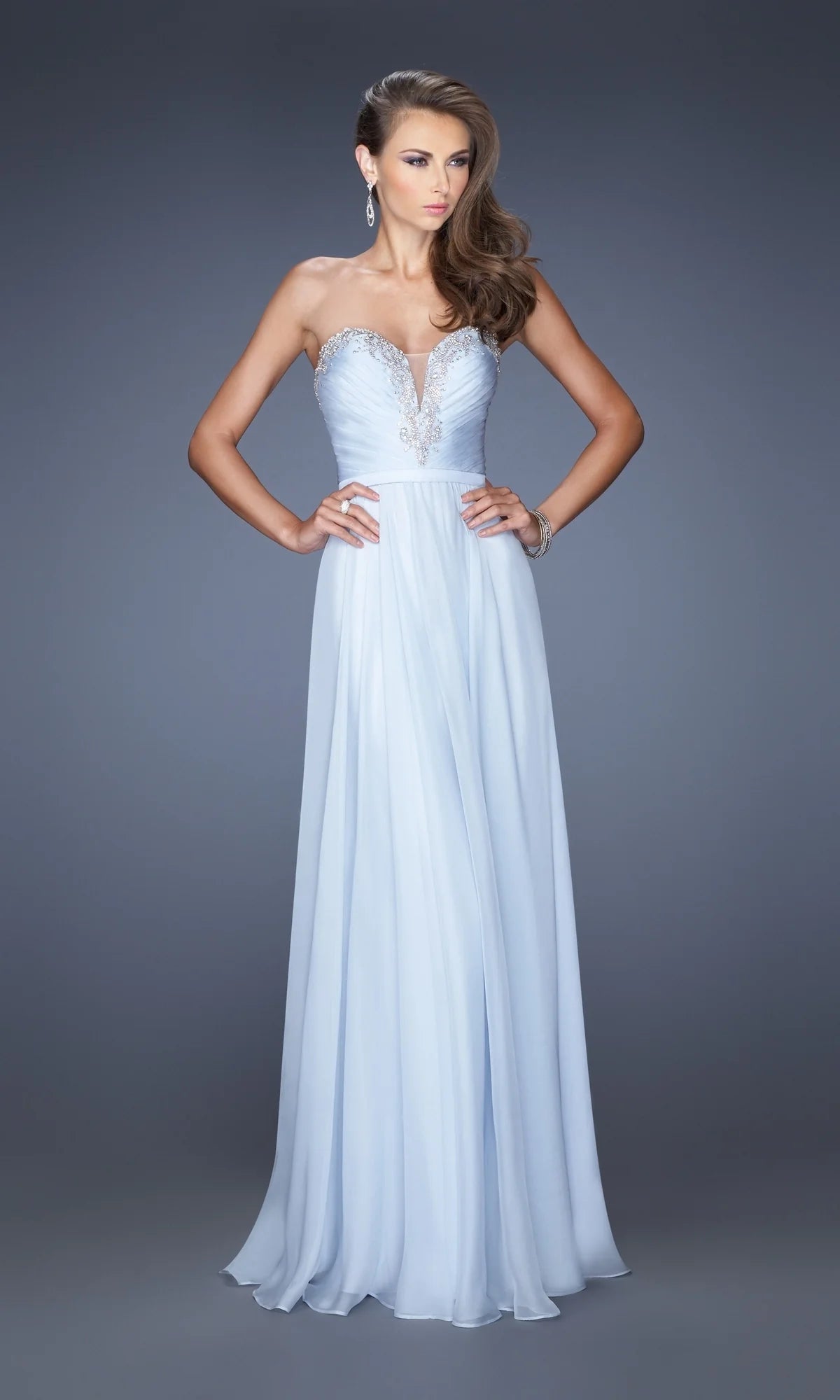 La Femme Designer Pleated Chiffon Prom Dress