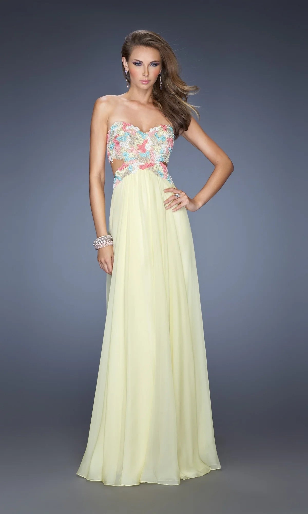 La Femme Multicolor-Lace Chiffon Prom Dress