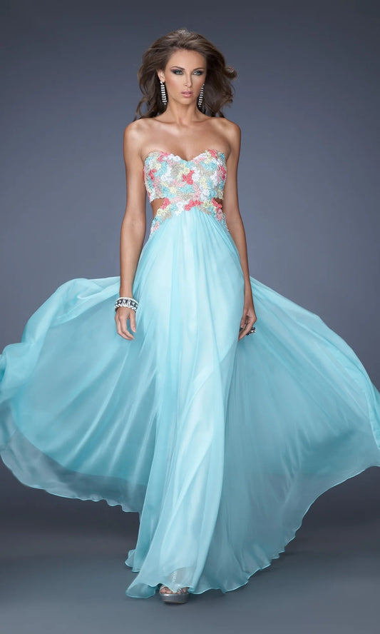 La Femme Multicolor-Lace Chiffon Prom Dress