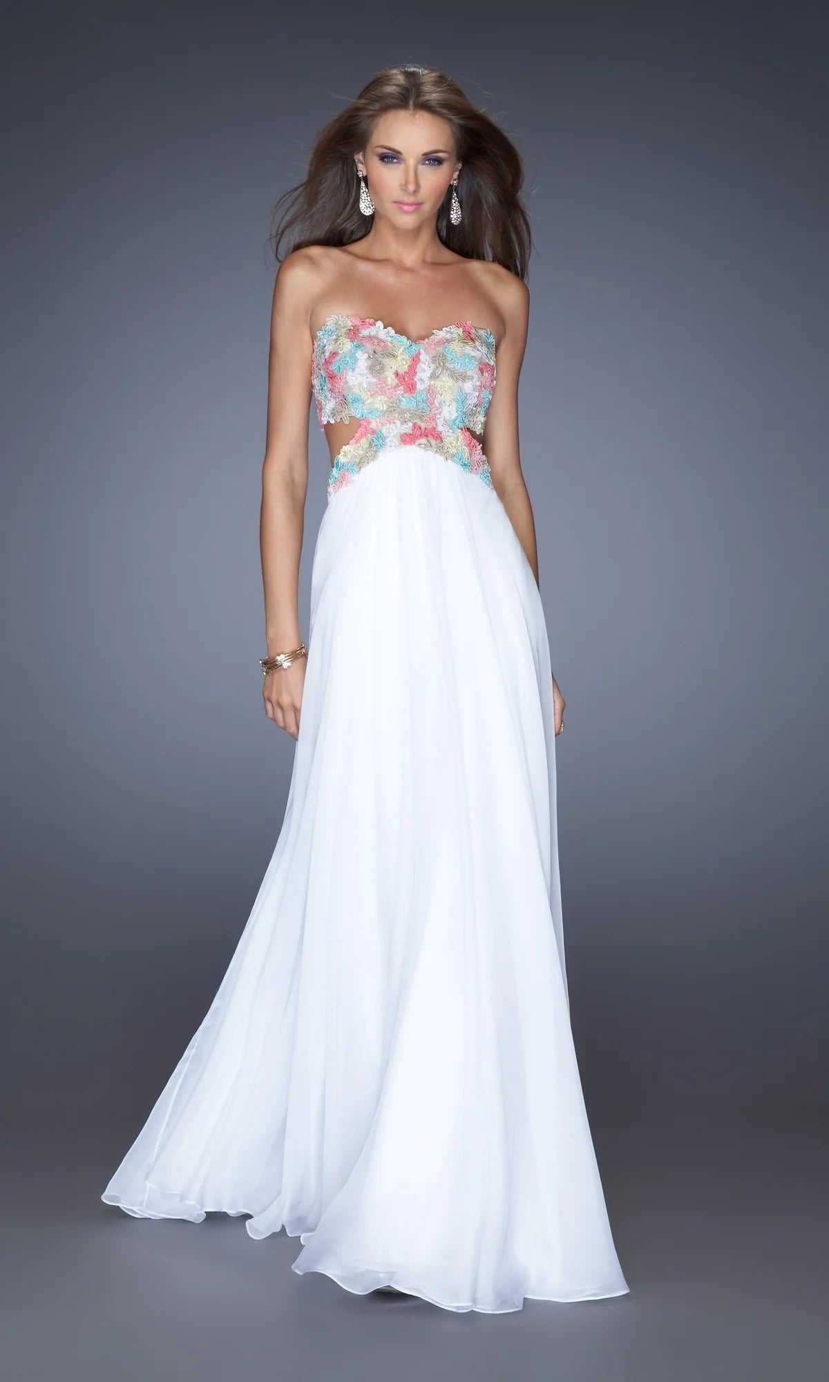La Femme Multicolor-Lace Chiffon Prom Dress