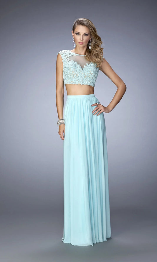 La Femme Two-Piece Lace-Top Jersey Prom Dress