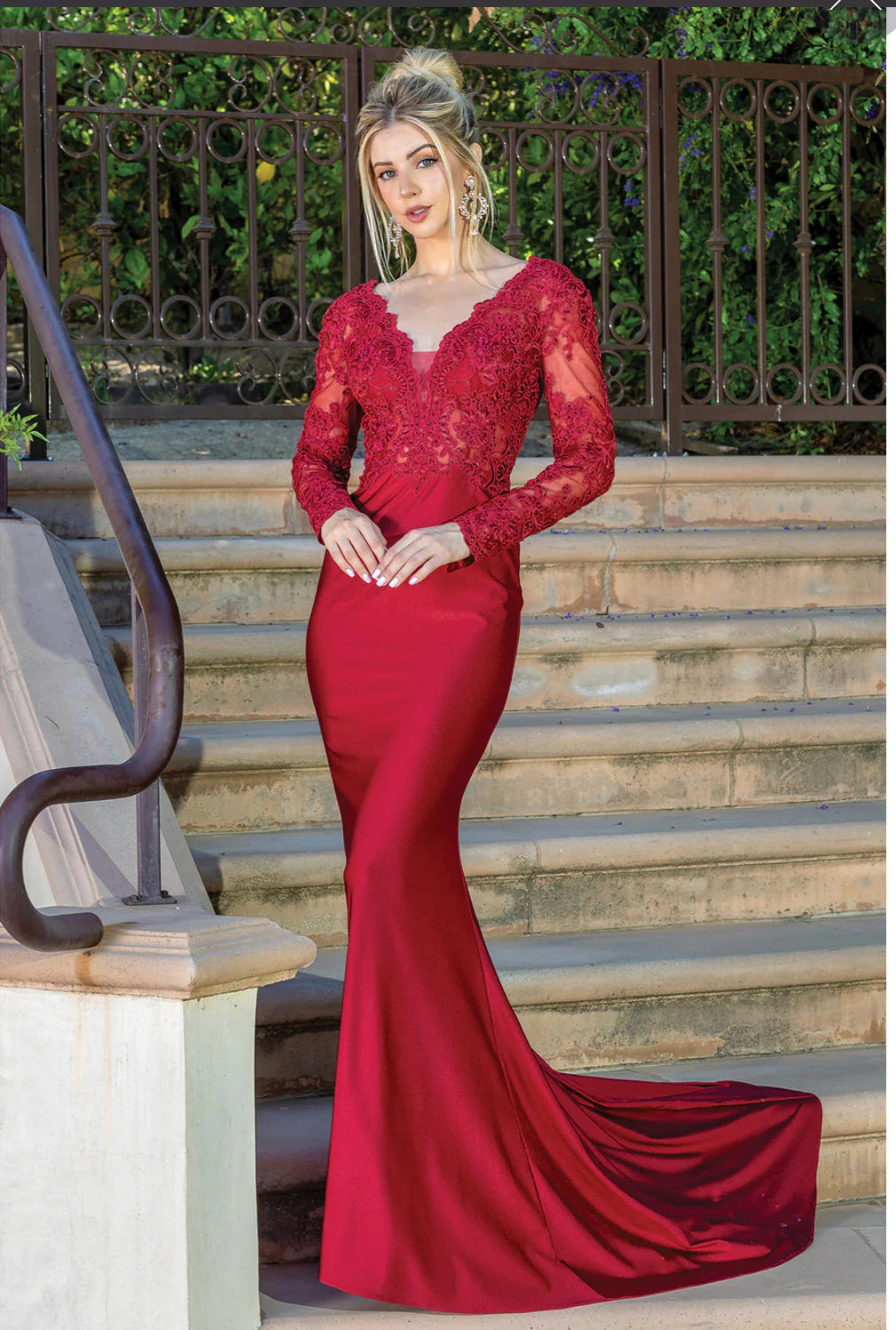 Long Sleeve Long Formal Prom Dress with Lace