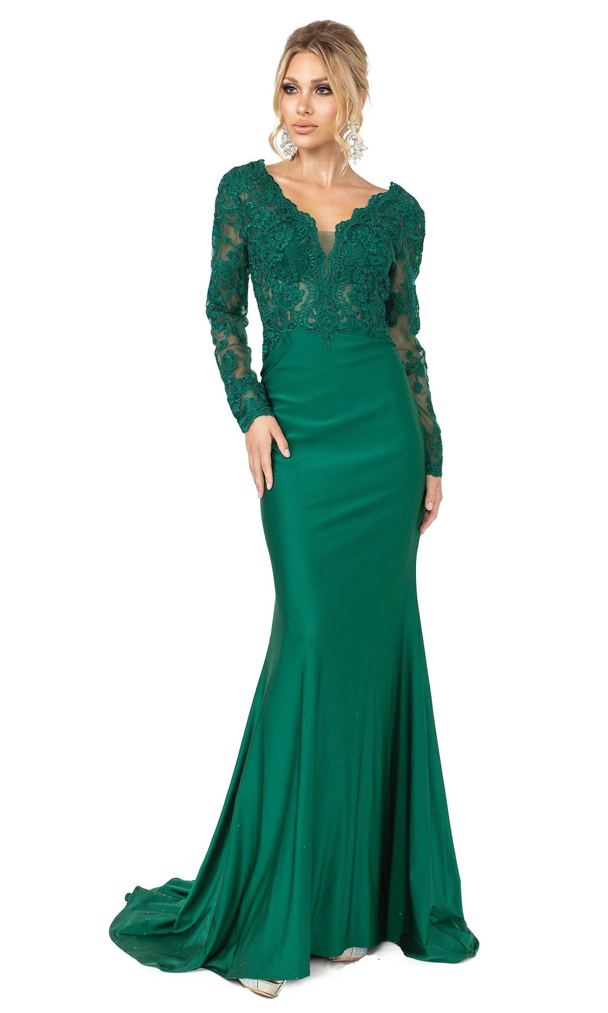 Long Sleeve Long Formal Prom Dress with Lace