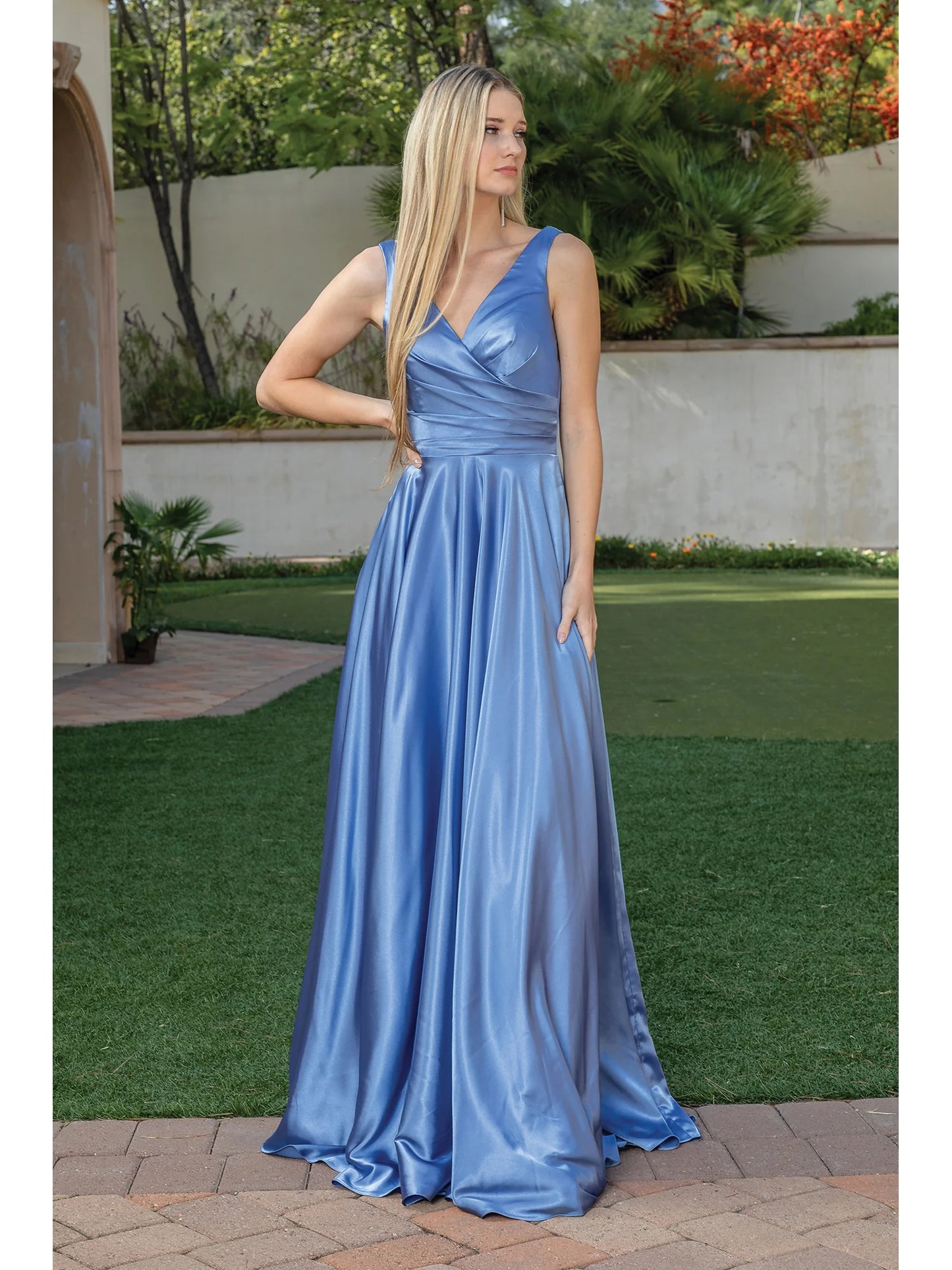 Wrap-Bodice Long A-Line Prom Dress with Corset