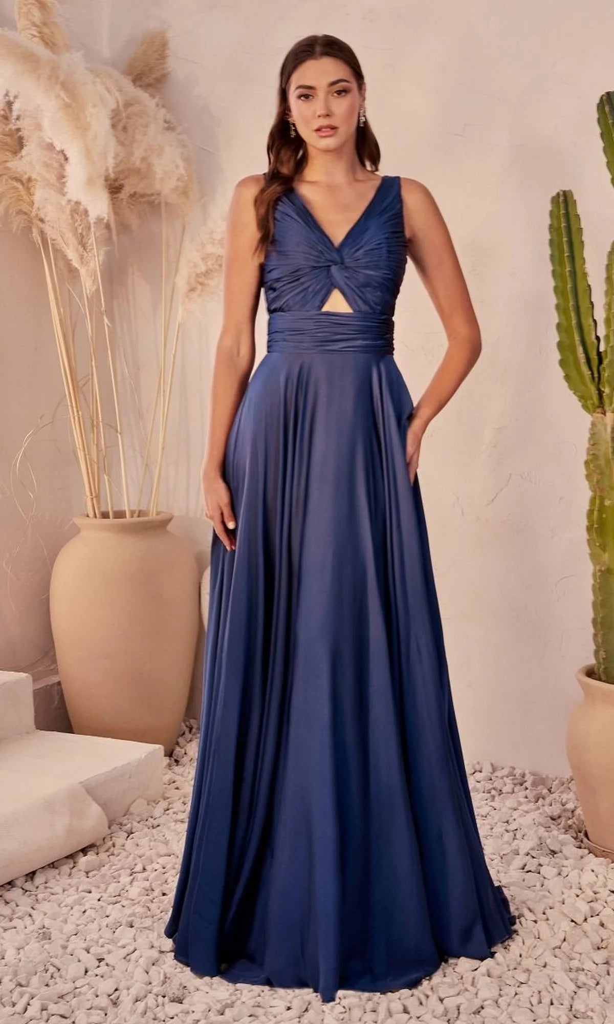Twist-Front Long A-Line Cut-Out Prom Dress