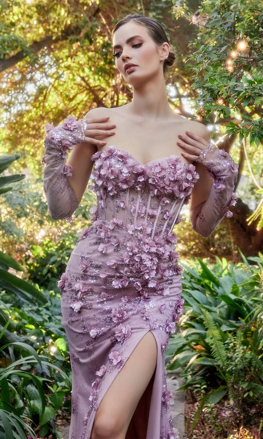 Strapless Sweetheart Floral Long Prom Dress