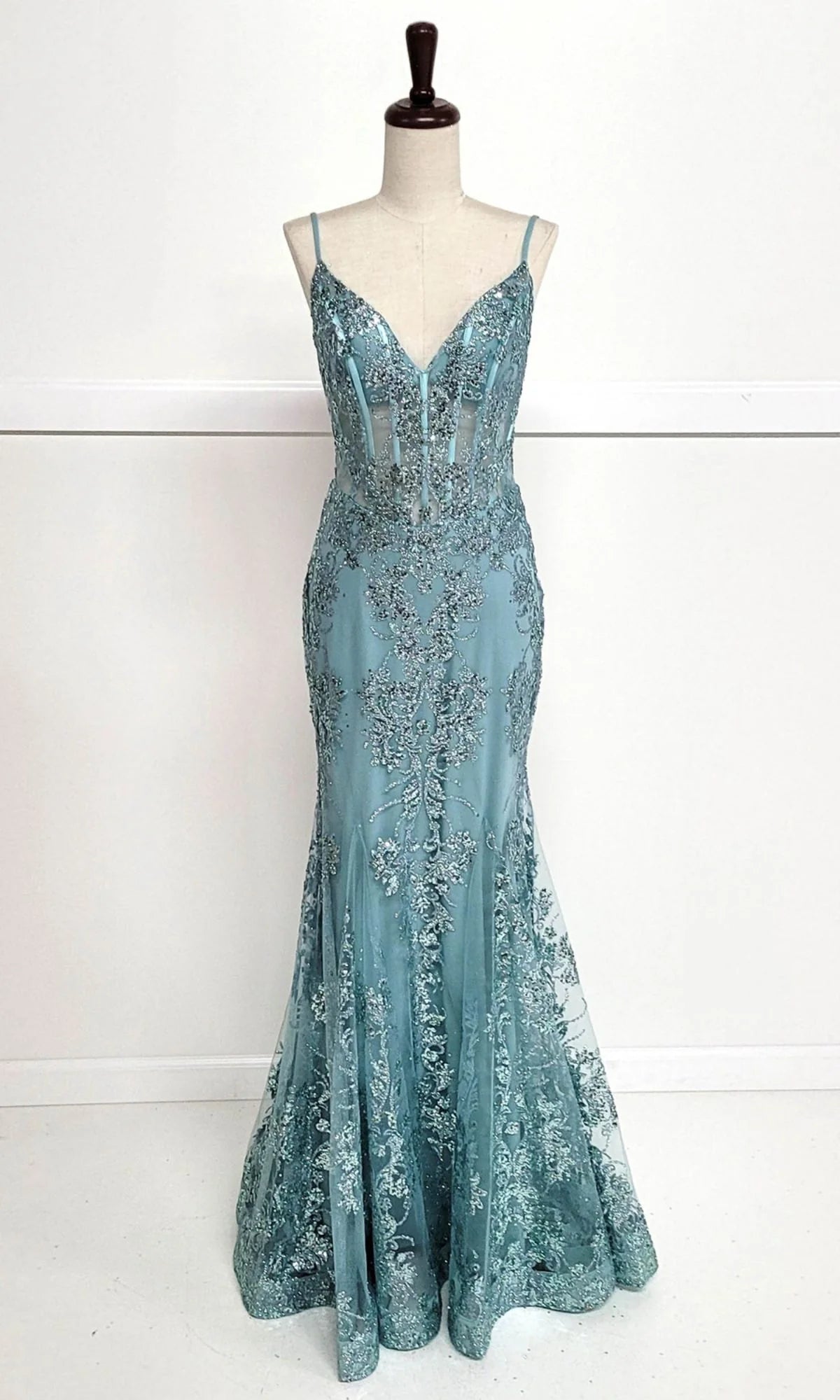 Long Glitter-Print Prom Dress