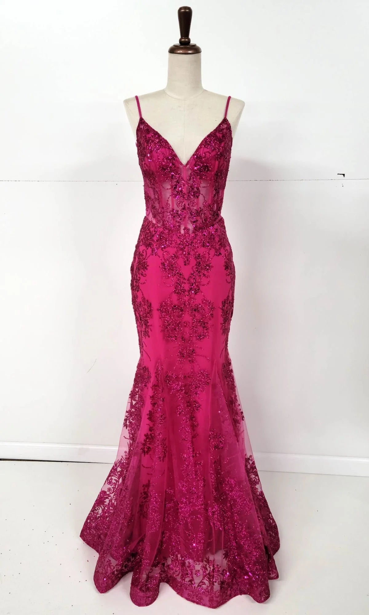 Long Glitter-Print Prom Dress