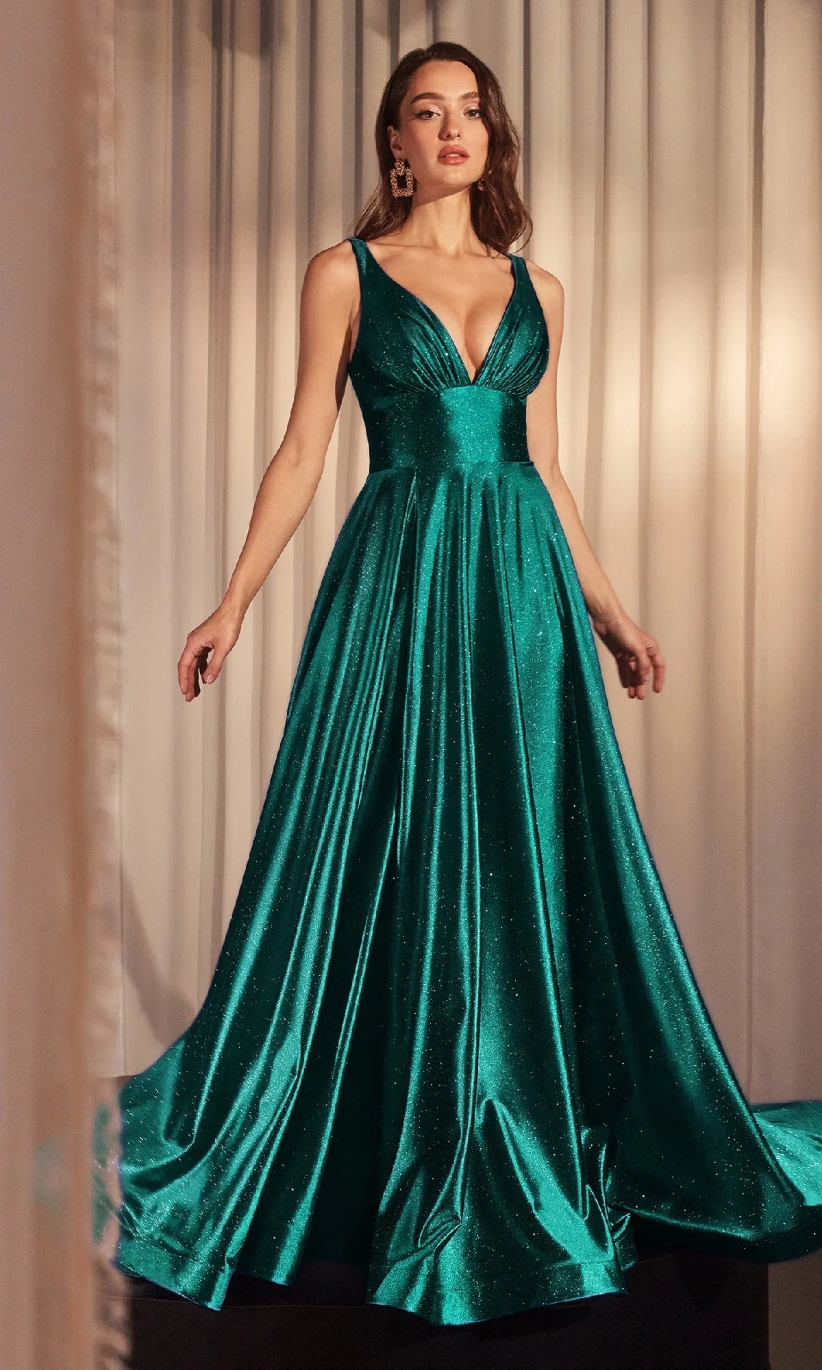 V-Neck Long Glitter Prom Dress