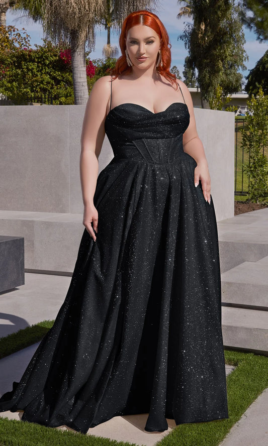 Plus-Size Long Glitter Prom Dress
