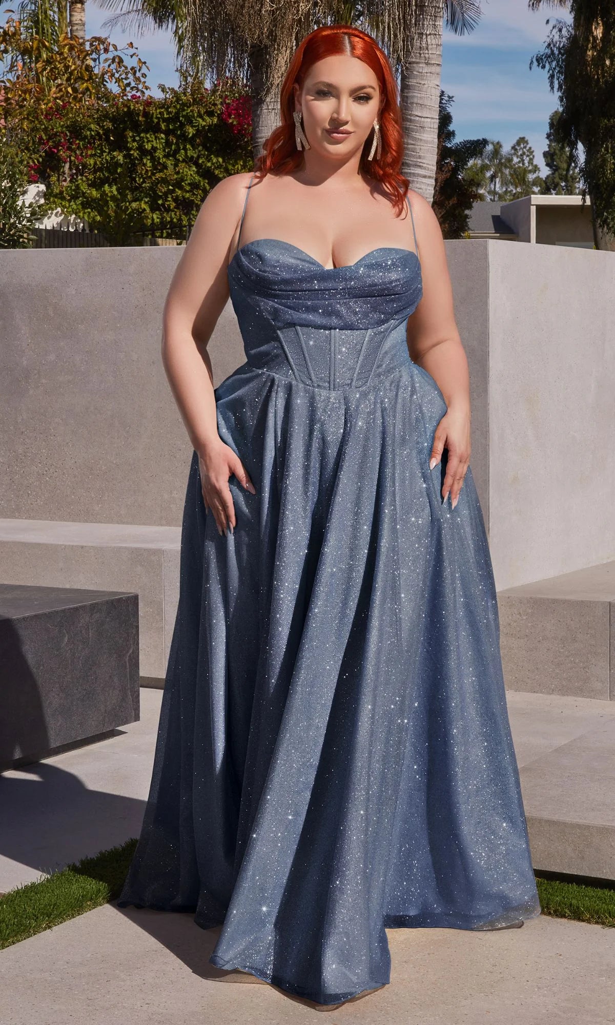 Plus-Size Long Glitter Prom Dress
