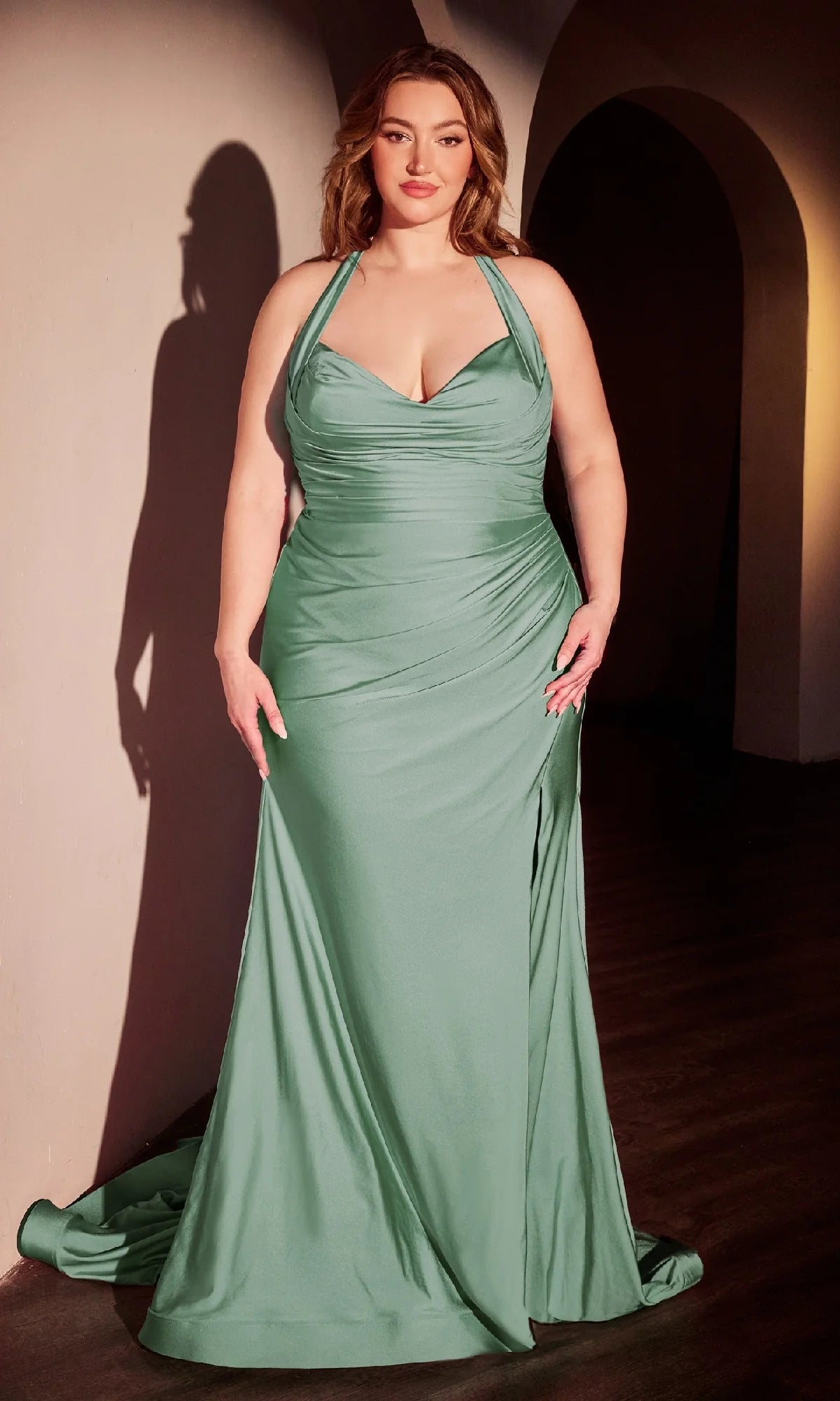 Plus-Size Long Halter Prom Dress