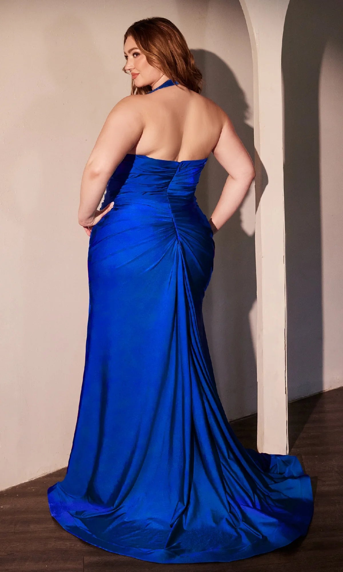 Plus-Size Long Halter Prom Dress