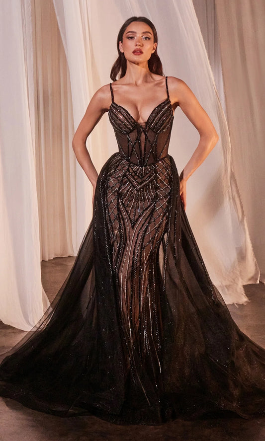 Beaded Overskirt Long Formal Prom Dress