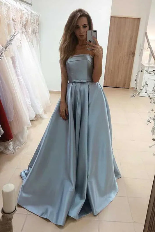 Chic Ballgown Straight Neck Strapless Open Back Floor Length Prom Dress