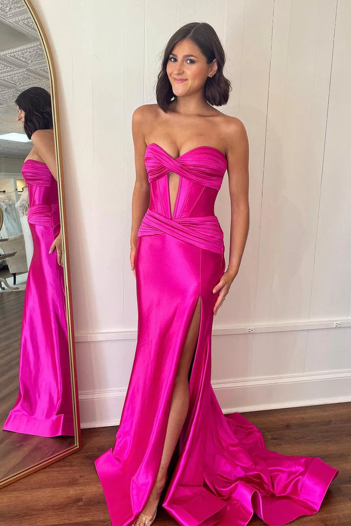 Corset Bodice Prom Dress with Side Slit