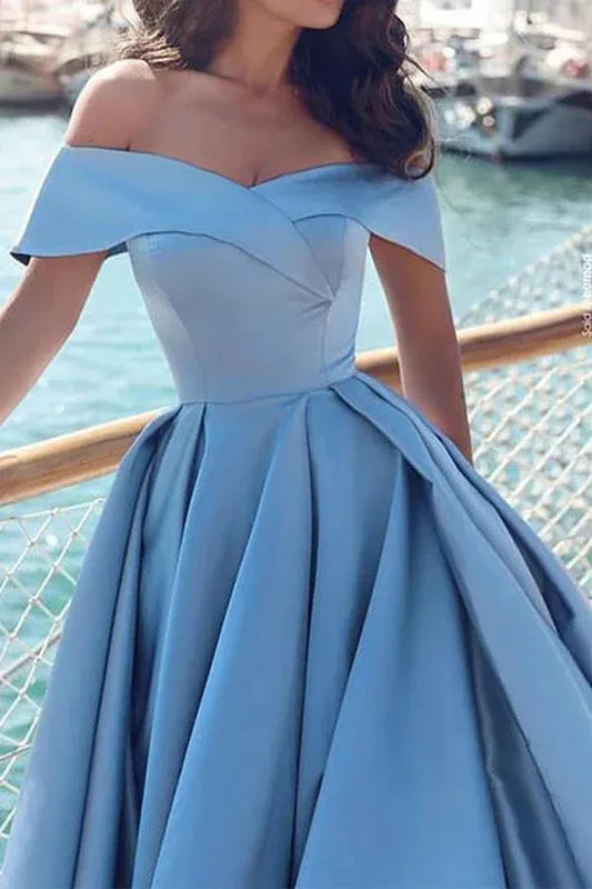 Elegant Ballgown Off-the Shoulder Sweetheart High Slit Train Length Prom Dress