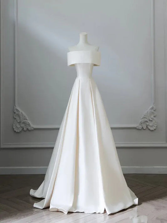 Elegant Ballgown Off-the-shoulder Sleeveless Bow-back Train-length Wedding Dress