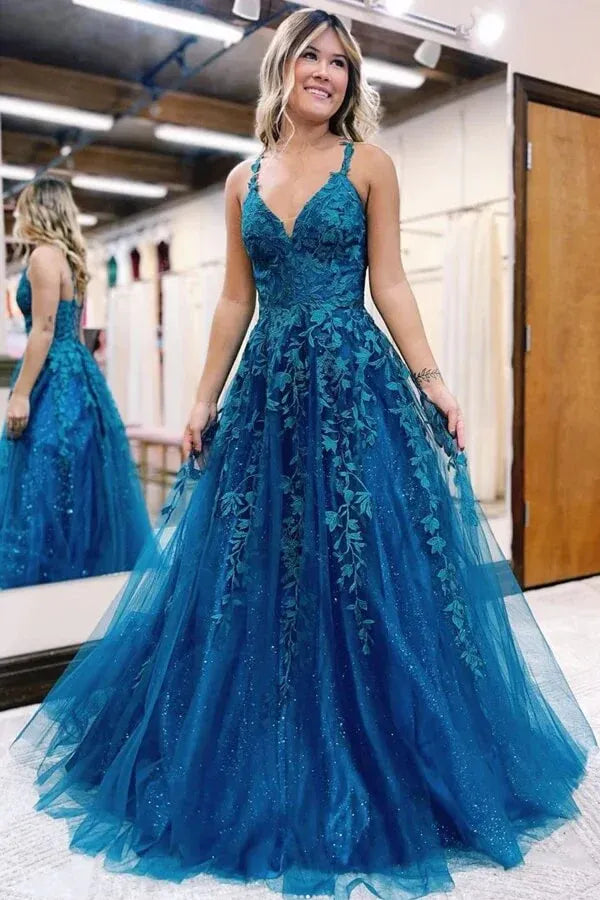 Enchanting A-Line Deep V Neck Sleeveless Lace Up Back Floor Length Prom Dress