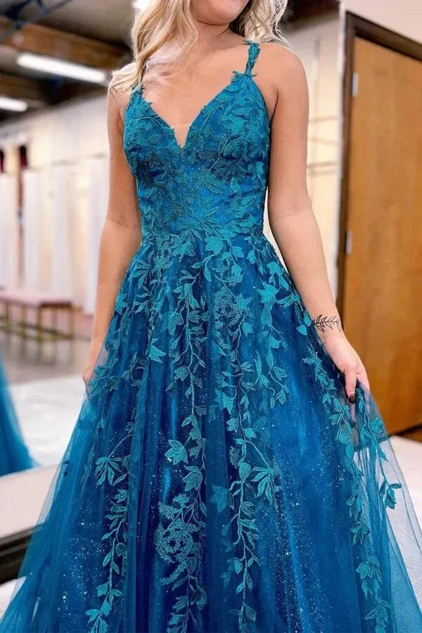 Enchanting A-Line Deep V Neck Sleeveless Lace Up Back Floor Length Prom Dress