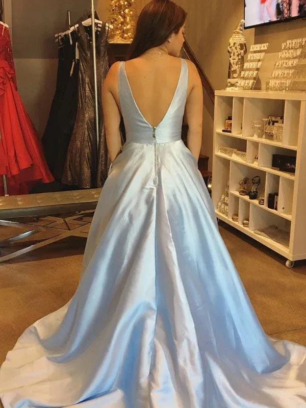 Ethereal A-Line One Shoulder Sleeveless Open Back Train Length Prom Dress