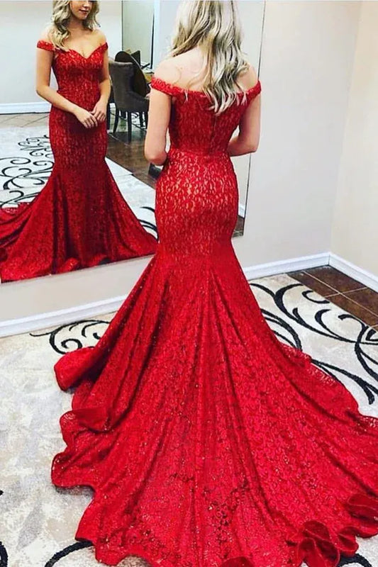 Glamorous Mermaid Sweetheart Off the Shoulder Open Back Train Length Prom Dress