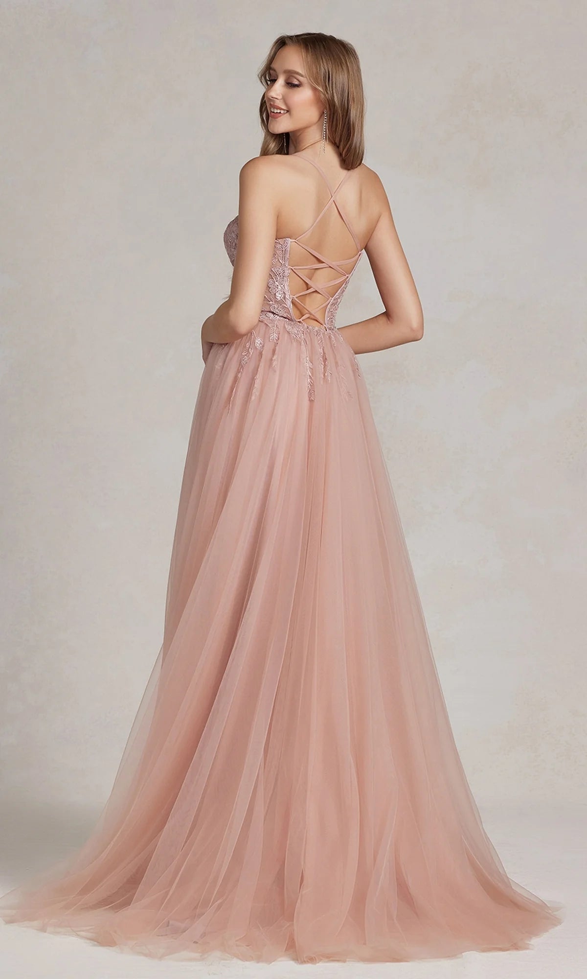 Corset-Bodice Long Pastel Prom Dress