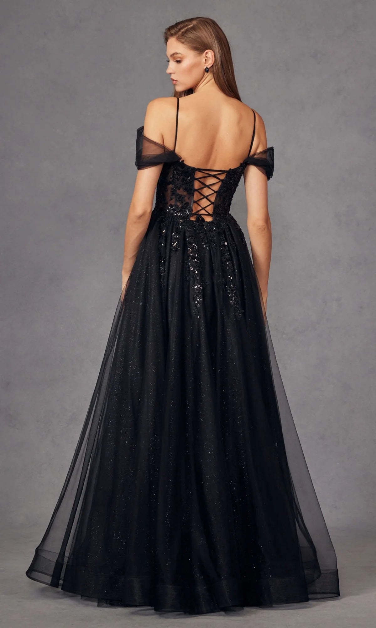 Sheer-Waist Long Prom Ball Gown