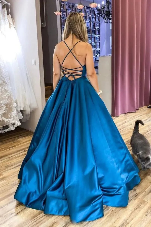 Luxe Ballgown Square Neck Sleeveless Crisscross Back Floor Length Prom Dress