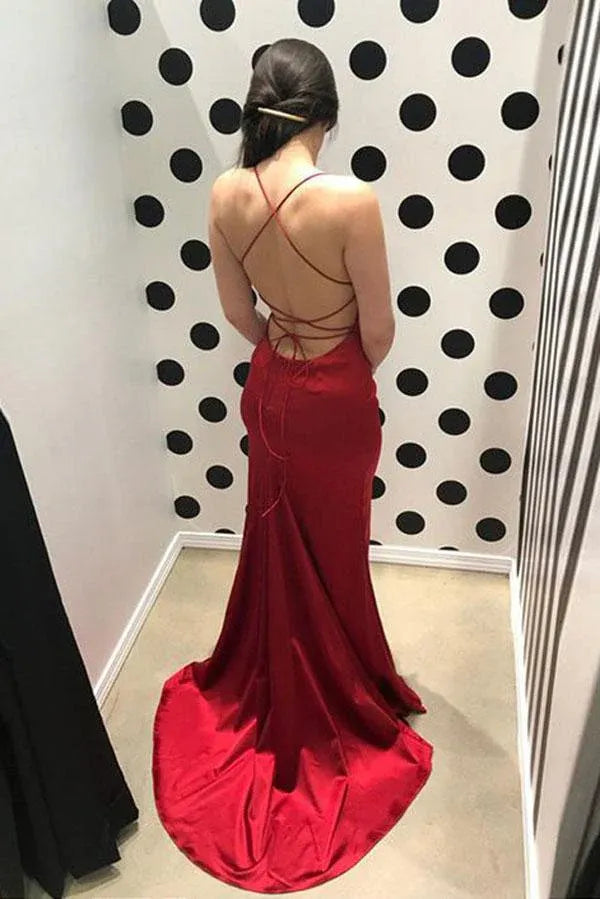 Sultry Mermaid Square Neck Sleeveless Lace Up Back Train Length Prom Dress