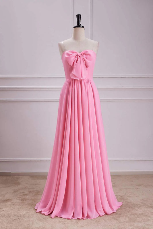 Sweet A-Line Strapless Bow Accent Floor Length Bridesmaid Dress