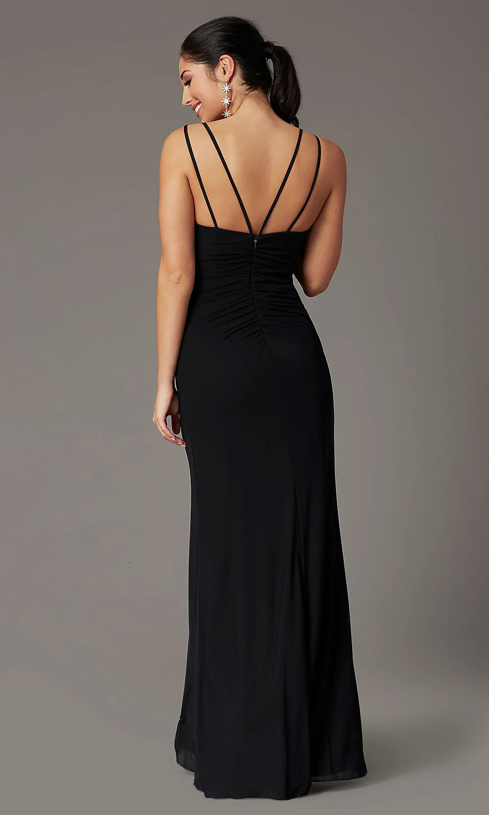 Long V-Neck Pleated Chiffon Prom Dress with Slit