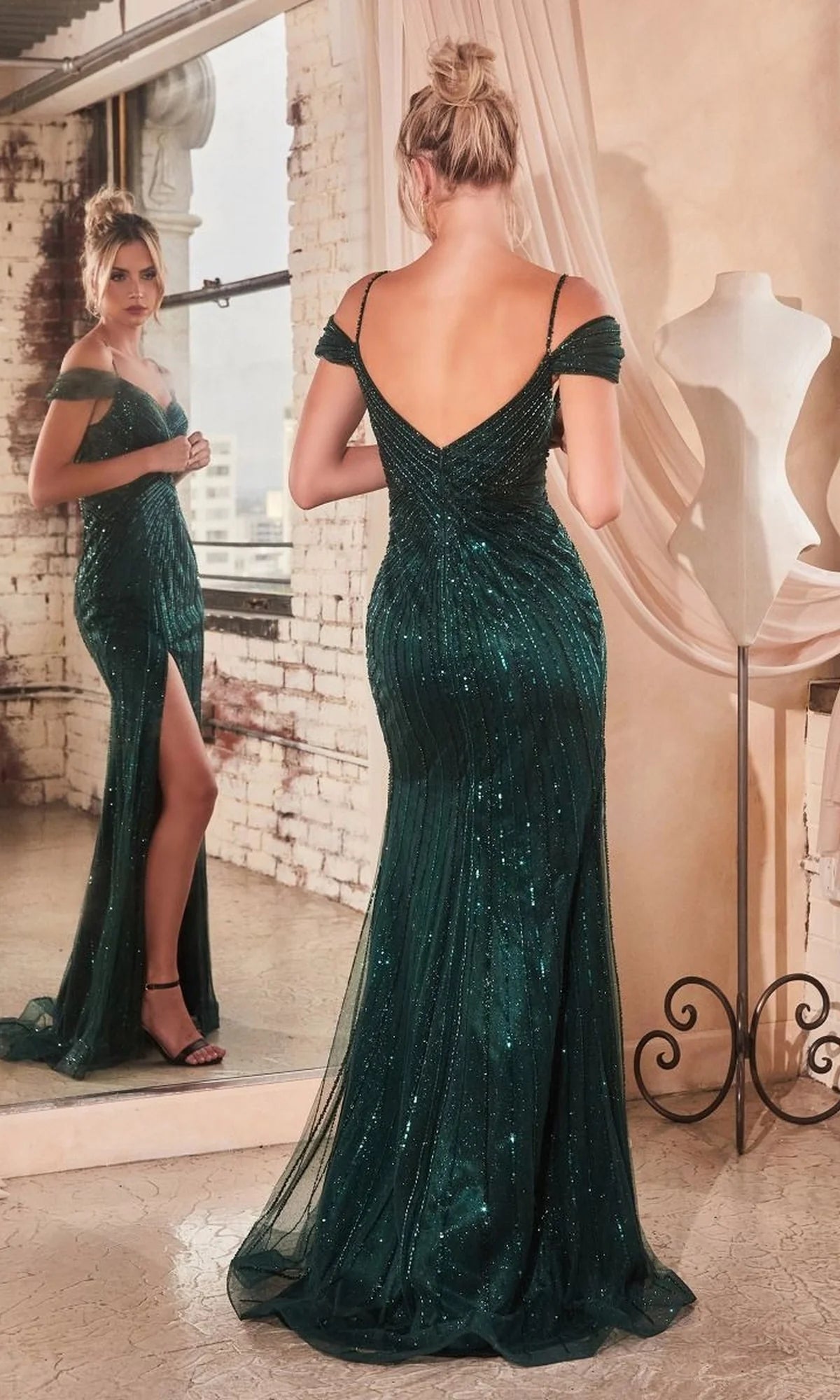 Cold-Shoulder Long Sequin Prom Dress