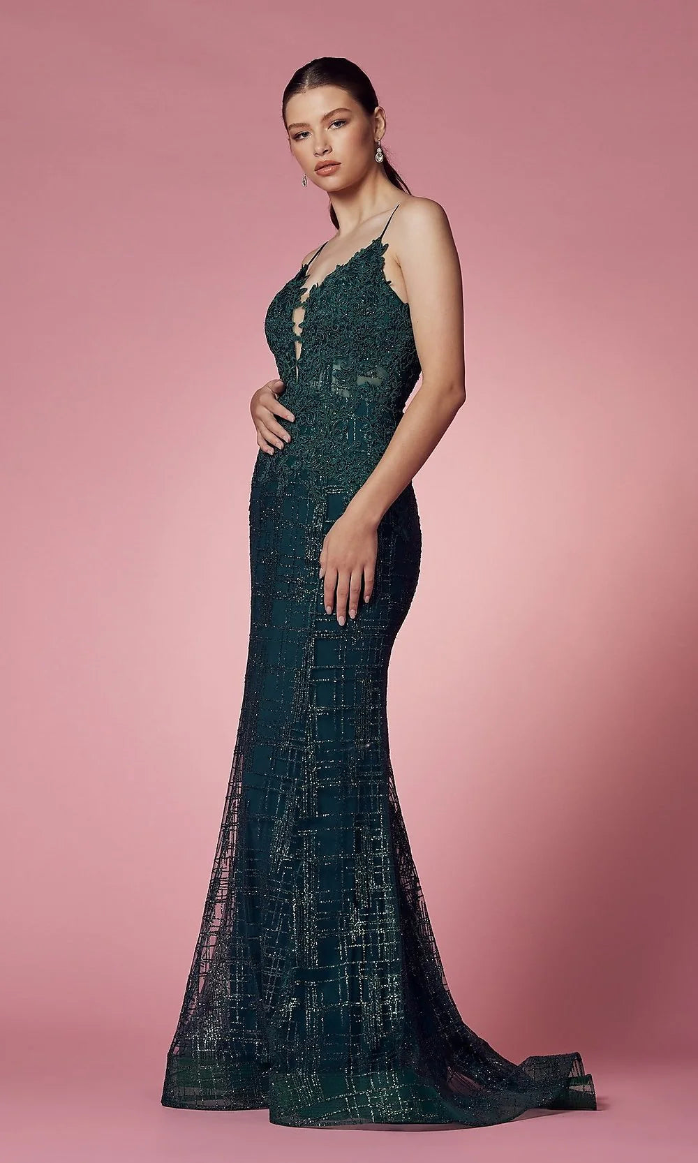 Beaded-Bodice Long Glitter Prom Dress with Corset