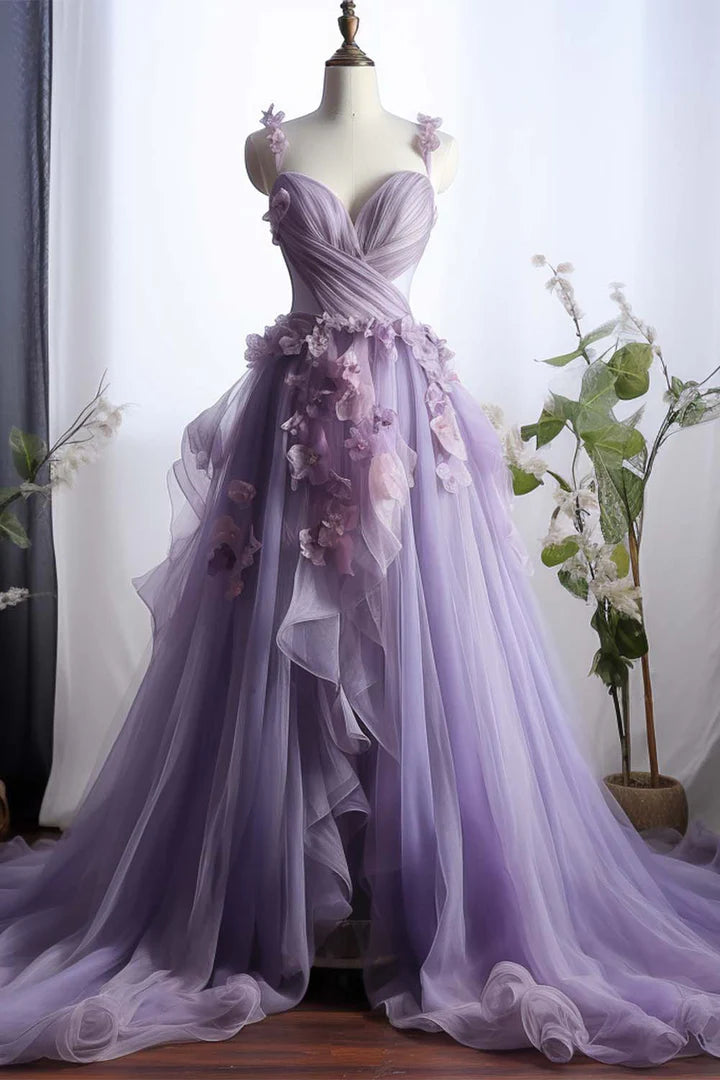 Cute chiffon lilac thin shoulder ball dress Prom Dresses