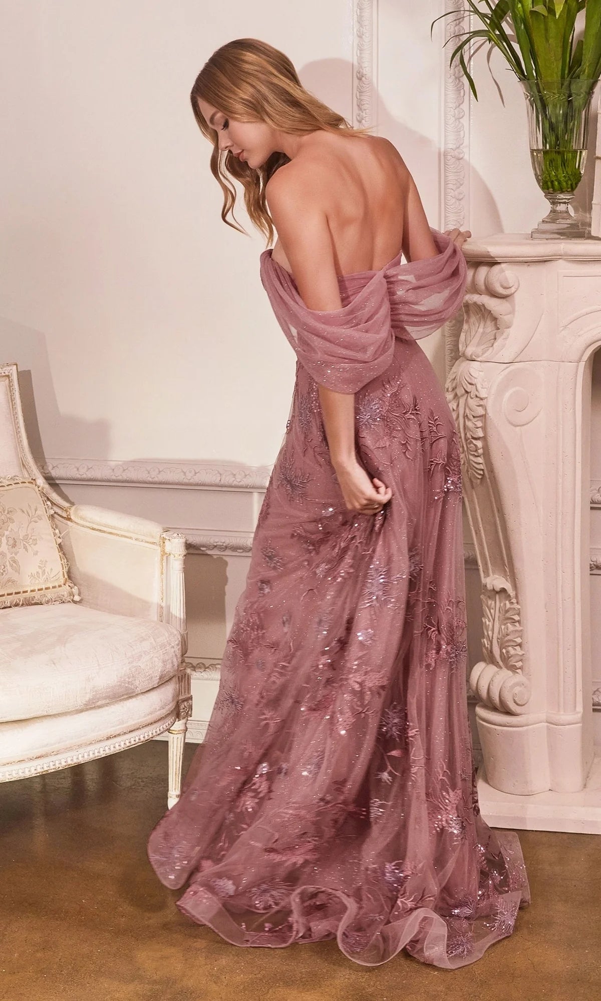 Draped Off-the-Shoulder Long Prom Ball Gown