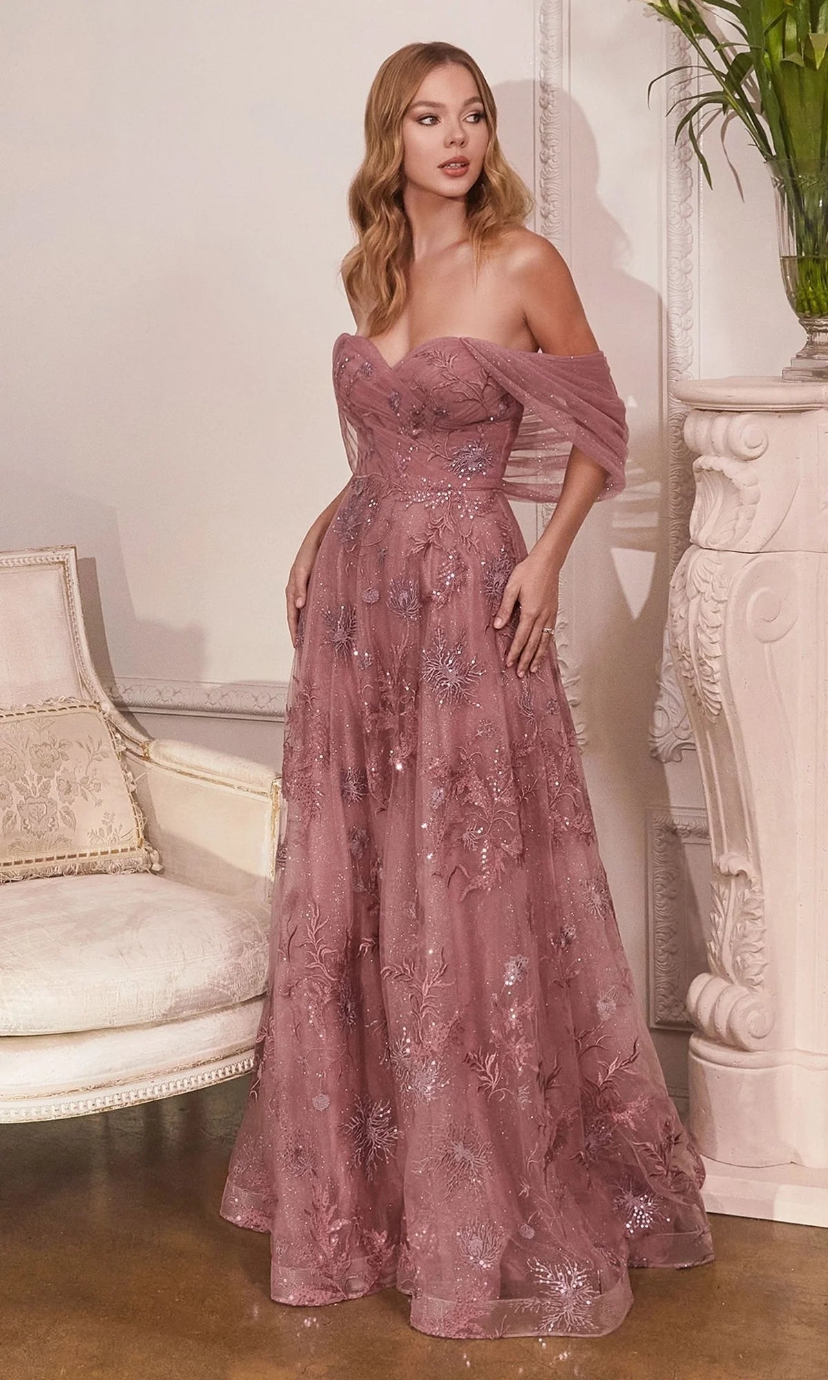 Draped Off-the-Shoulder Long Prom Ball Gown