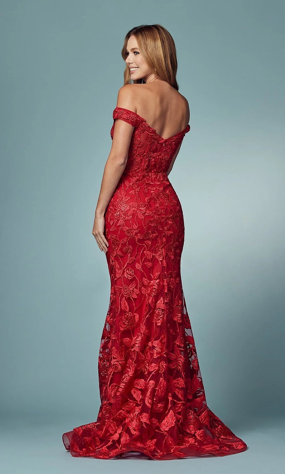 Off-the-Shoulder Long Red Formal Prom Dress