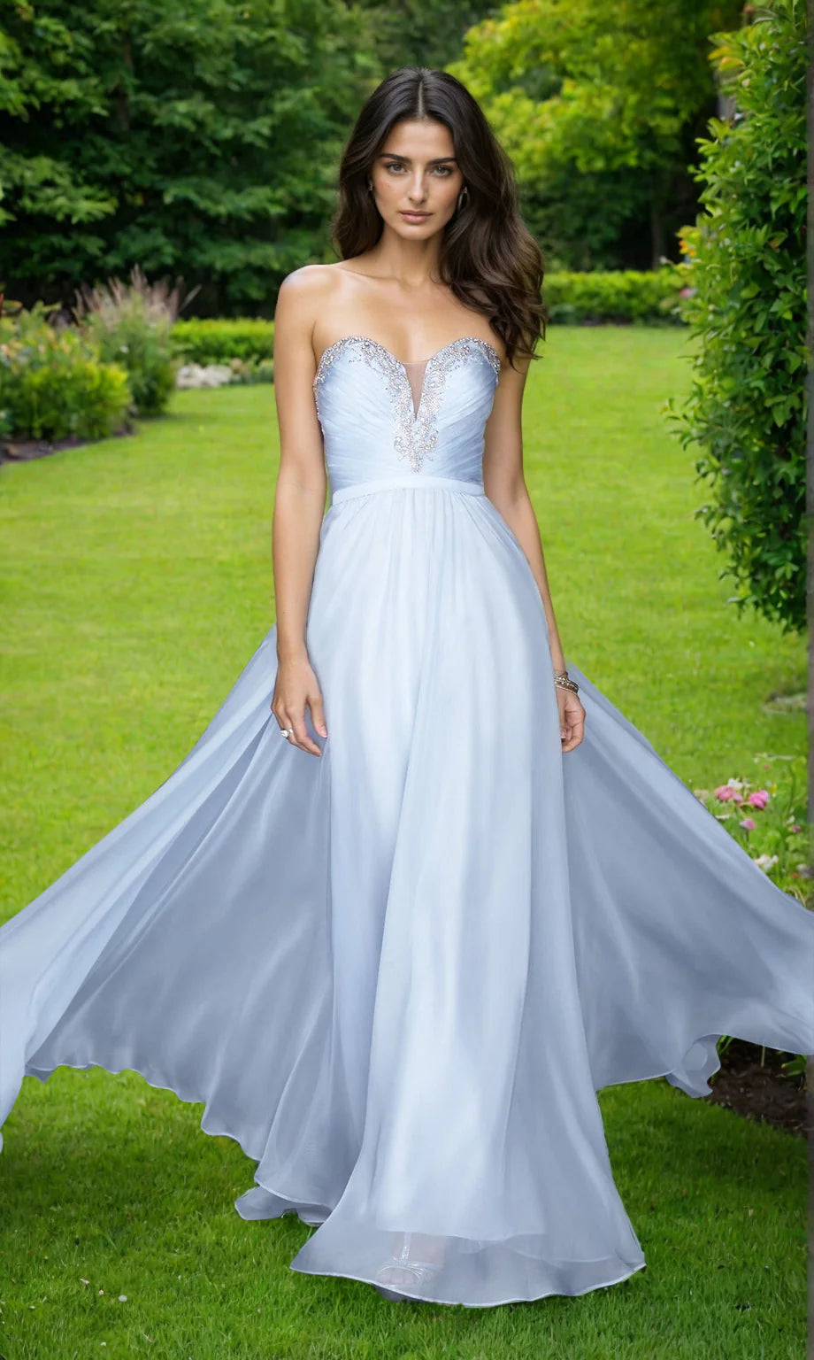 La Femme Designer Pleated Chiffon Prom Dress